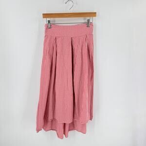 Pink‎ Gingham High Low Midi Skirt Large Cottagecore Coastal Americana